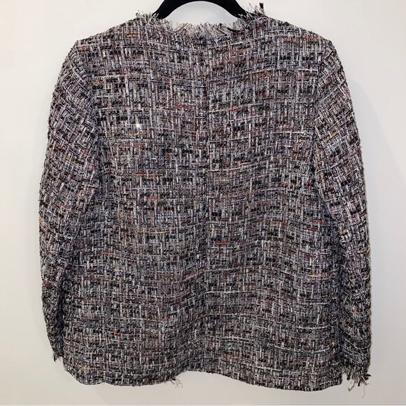 H&M Frayed Tweed Sequin Cropped Jacket Open-front Blazer Size 6 - Picture 5 of 12